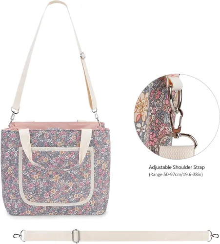Vista 4 de Lmbabter Bolsa organizadora de pañales para bebé, organizador floral para mamá, contenedor de almacenamiento para pañales para mujeres