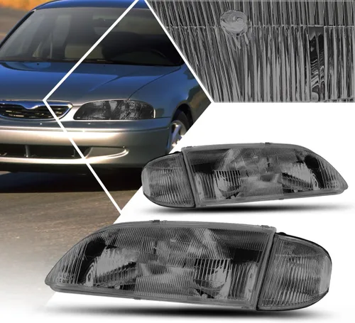 Vista 8 de Juego de 2 faros delanteros compatibles con Mazda 626 98-99, carcasa ahumada/esquina ámbar