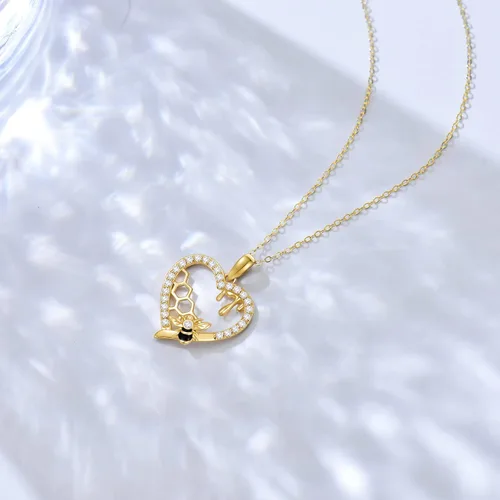 Vista 3 de KECHO Gold Bee Necklace Gifts for Women 14k Yellow Gold Honeycomb Honey Bee Pendant Necklaces Love Heart Jewelry Gifts for Women Her Girls Wife