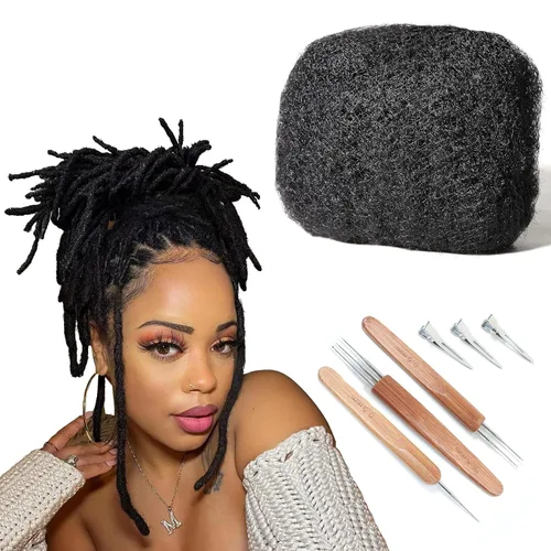 Vista 9 de Cabello humano afro apretado a granel para extensiones de rastas, 100% cabello humano, 4.23 onzas, 4 paquetes de 8 pulgadas de largo, extensiones