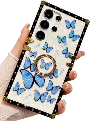 Vista 9 de Funda Rectangular de Lujo Femenina Compatible con iPhone 16 Pro Max Diseñada con Soporte de Anillo de Diamante con Función de Atril
