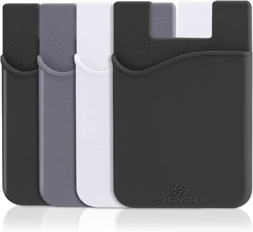 Vista 9 de SHANSHUI - Soporte para tarjeta de crédito de silicona, compatible con todos los teléfonos iPhone, Android y la mayoría de los teléfonos Negro x3