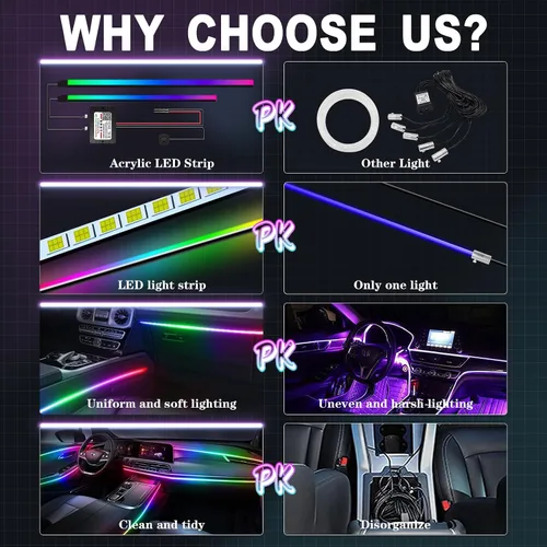 Vista 2 de Luces interiores acrílicas Dreamcolor para automóvil, accesorios para automóvil WEBUPAR 2 en 1, tira de luces LED para automóvil con control