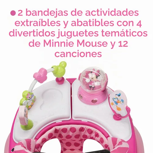 Vista 6 de Andadores y centro de actividades para bebés Minnie Mouse de Disney Baby, andador rosa con música y luces de purpurina
