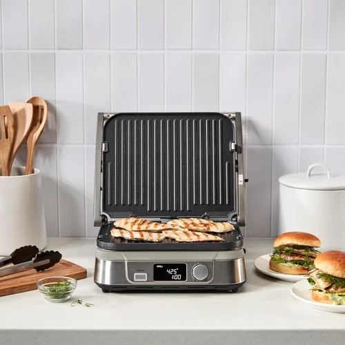 Vista 7 de Cuisinart GR-5BP1 Electric Griddler FIVE - Plancha eléctrica 5 en 1, con pantalla LCD, amplio rango de temperatura y función de sellado, acero