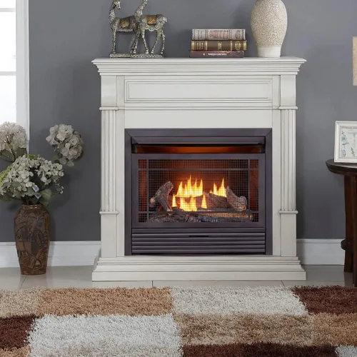Vista 5 de Duluth Forge Chimenea de gas sin ventilación de combustible dual con repisa - 26,000 BTU, control T-Stat, acabado blanco antiguo - Modelo #