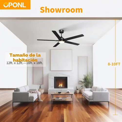 Vista 8 de OPONL Ventilador de techo de 52 pulgadas con luz y control remoto Negro