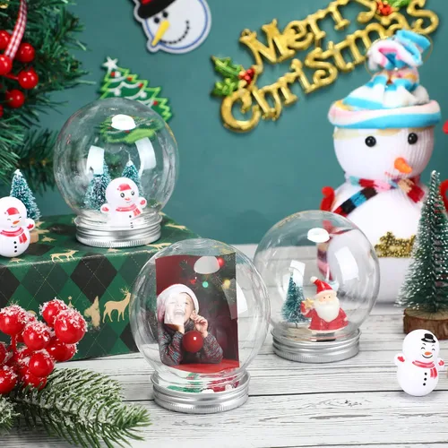 Vista 6 de Jerify Juego de 16 globos de nieve transparentes de plástico de 3.58 pulgadas, globo de agua con tapa de rosca, árboles de Navidad artificiales