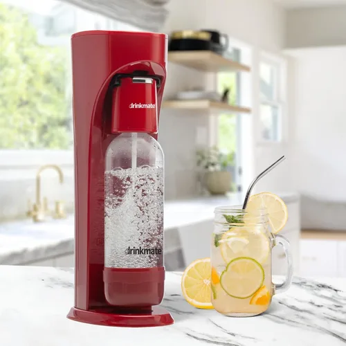 Vista 4 de Máquina para hacer agua con gas DrinkMate, con cilindro de 3 oz, Rojo Royal Red