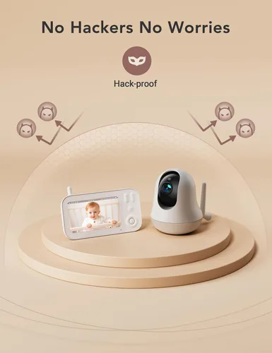 Vista 3 de nooie Monitor de bebé con cámara, monitor de video para bebés de 5 pulgadas con batería recargable de 10 horas, HD 720P y visión nocturna, canción