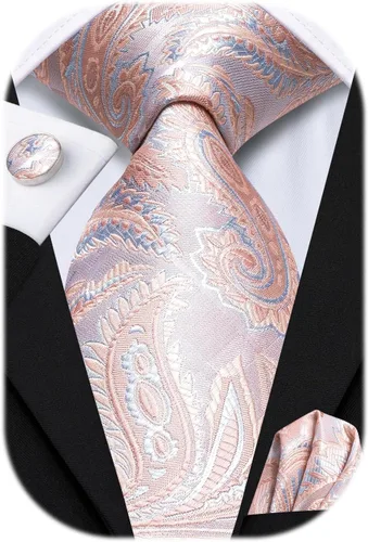 Vista 8 de Hi-Tie Corbatas de seda para hombre, diseño de cachemira a rayas, con bolsillo, gemelos cuadrados, conjunto formal de negocios