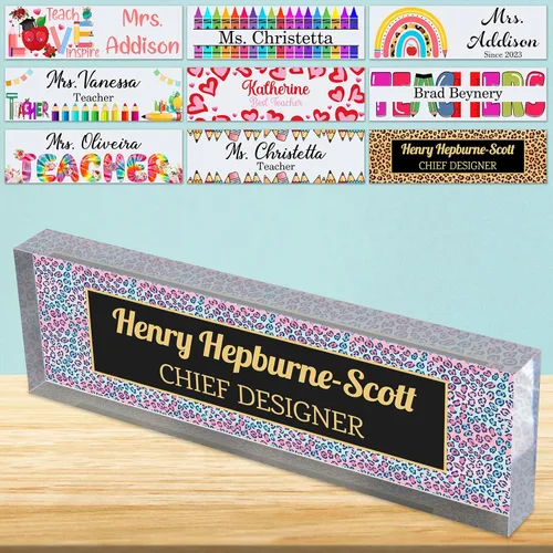 Vista 17 de Placa de nombre de escritorio personalizada para profesores, placa de identificación de bloque de acrílico personalizada para oficina, placa