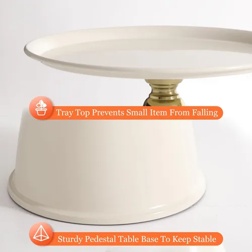 Vista 6 de Mesa auxiliar redonda pequeña para espacios pequeños, mesa auxiliar moderna con pedestal blanco para sala de estar, mesa de bebidas con acento