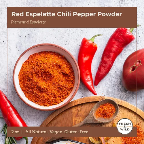 Vista 2 de Fresh & Wild Piement d'Espelette - Chili Pepper Powder Todo natural, vegano, sin gluten Para cocinar con pollo, salchichas/salami, mariscos