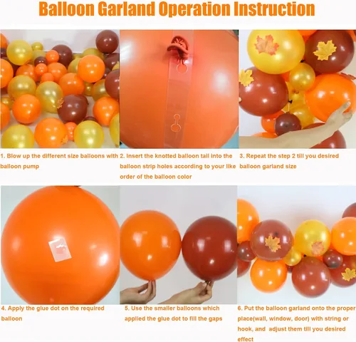 Vista 5 de Juego de 207 guirnaldas de globos de otoño, globos de látex de color otoño de 12 pulgadas y 5 pulgadas con hojas de arce artificiales, decoraciones