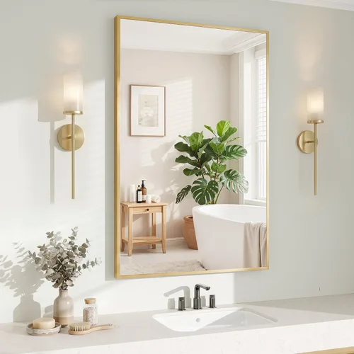Vista 15 de Koonmi Espejo de pared rectangular negro, espejo de baño de 20 x 30 pulgadas, espejo de tocador con marco de aluminio para entrada, sala de estar