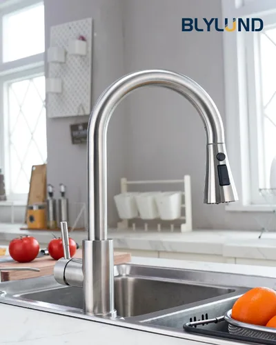 Vista 2 de Grifos de cocina con dispensador de jabón, grifo de cocina de níquel cepillado con rociador extraíble, 3 modos, grifos de fregadero de cocina