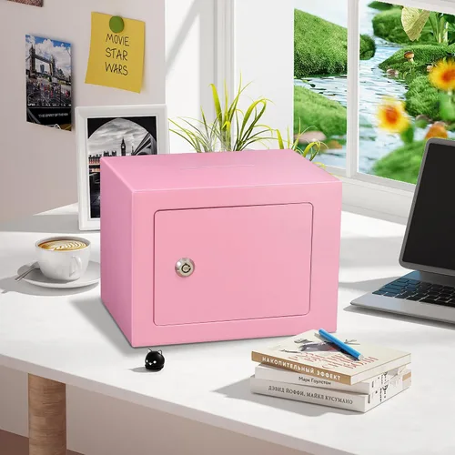 Vista 7 de ELLAIG Caja de seguridad pequeña 0.23 pies cúbicos Caja de seguridad para dinero en efectivo Mini Caja de seguridad con cerradura 9.05 x 6.7 x 6.7