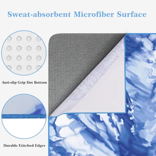 Vista 3 de Toalla de yoga caliente con bolsillos en las esquinas, 70 x 26 pulgadas, antideslizante y absorbente del sudor, manta de yoga de microfibra suave