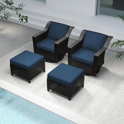 Vista 83 de Sofá de lujo para patio al aire libre de 3 plazas con mimbre de PE tejido a mano Azul