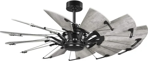 Vista 19 de Springer Collection - Ventilador de techo de molino de viento con motor CC de 12 aspas, 52 pulgadas, níquel antiguo