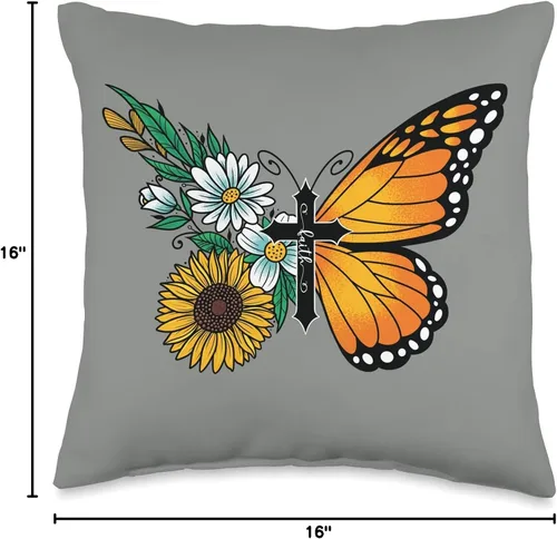 Vista 4 de Smarty Pants Designs Almohada floral con diseño de mariposas, 16 x 16 pulgadas, multicolor