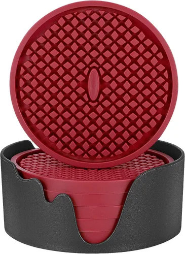 Vista 21 de ME.FAN Posavasos de silicona [paquete de 6] posavasos gruesos con soporte, tapete para tazas, antideslizante, antiadherente, se mantiene en su