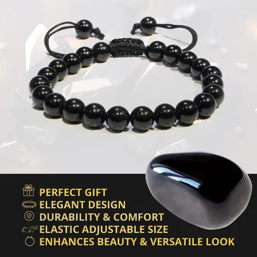 Vista 240 de Adjustable Crystal Bracelet – Gemstone Bead Bracelet with Adjustable Macrame String – Chic Gemstone Bracelet for Men and Women – 8mm Round Healing