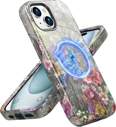 Vista 23 de Magsafe - Funda protectora para iPhone 13/14, a prueba de golpes, a prueba de caídas, funda inalámbrica para parachoques, protección híbrida Flor