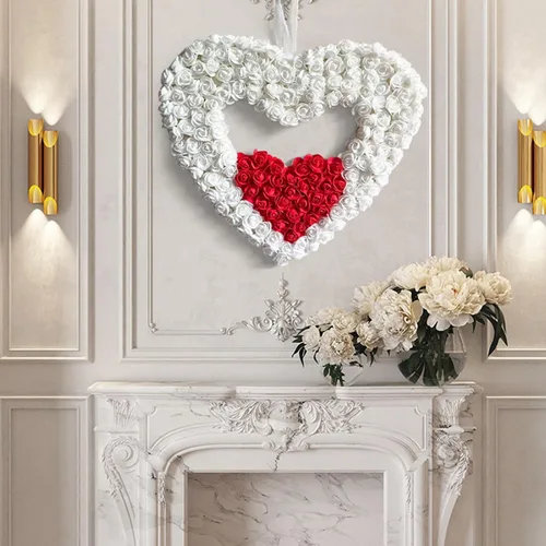 Vista 3 de BULINGNA Coronas de corazón para el día de San Valentín, simulación artificial, romántica, rosa, boda, compromiso, fiesta, adorno colgante