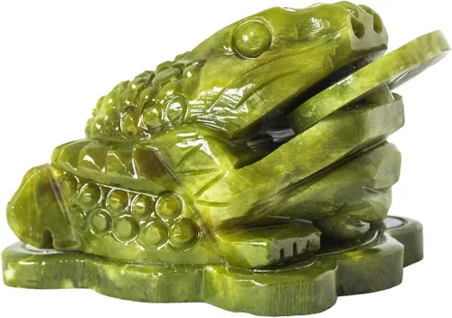 Vista 9 de Feng Shui Jade Dinero Rana de dinero de tres patas o estatua de sapo de dinero, decoración de tablero de instrumentos del automóvil que atraen Verde
