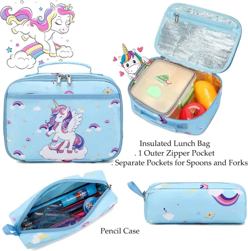 Vista 6 de Dafelile Mochila de unicornio para niñas de primaria, mochila para niños, mochila escolar para niñas, juego 3 en 1 para volver a la escuela