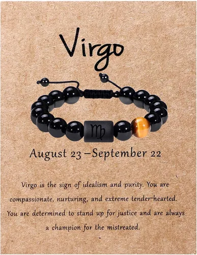 Vista 38 de SUMMER LOVE Father's Day Gifts Zodiac Bracelet for Men Women 10mm Natural Black Onyx Stone Star Sign Constellation Beaded Protection Bracelet