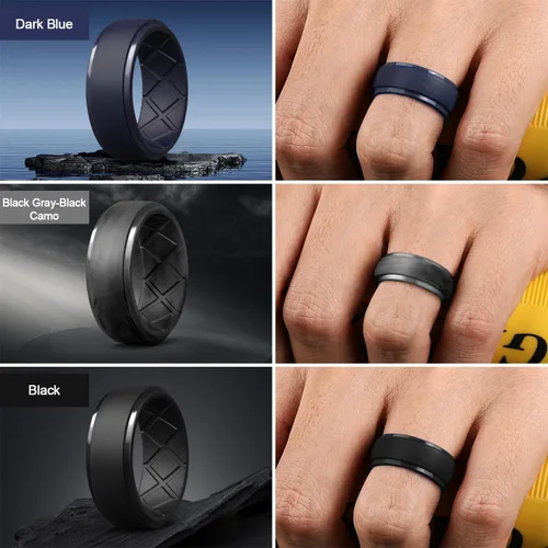 Vista 3 de Egnaro - Anillos de silicona para hombre, 10 mm de ancho0.39 pulgadas y 2.5 mm0.10 pulgadas de grosor, alianzas de boda de goma, paquete de 147