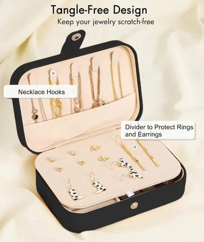 Vista 2 de Quatish Estuche de joyería de viaje, organizador de viaje de joyería, caja de joyería pequeña portátil para mujeres, mini estuche de joyería