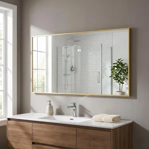 Vista 14 de BEAUTYPEAK Espejo de pared rectangular dorado de 24 x 36 pulgadas con marco de metal, se cuelga horizontal o vertical para sala de estar