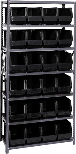 Vista 379 de Quantum QSBU-245BK Heavy Duty Shelving Unit with (7) Shelves and (24) QUS245 Black Bins for Garage Warehouse Storage Distribution 400 lb Load
