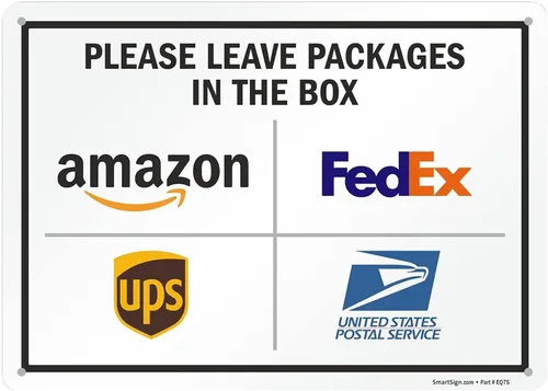 Vista 20 de SmartSign 7 x 10 pulgadas "Por favor, deje los paquetes en la caja - Amazon, FedEx, UPS, USPS" Letrero de instrucciones de entrega de metal