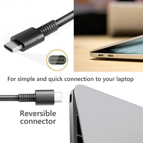 Vista 5 de Cargador USB C de 45 W compatible con Acer Chromebook A18-045N1A A16-045N1A N17Q9 N17Q8 N18Q12 N18Q5 N18Q5 N16Q10 N17Q5 N18Q3 N19Q3 Tipo C Cable