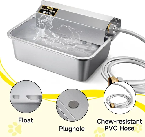 Vista 7 de Dispensador automático de agua para perros, dispensador de agua grande de acero inoxidable 304 de 2 galones para interiores/exteriores, alimentador