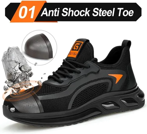Vista 2 de Zapatos deportivos con punta de acero para hombre, zapatos ligeros para hombre, zapatos de trabajo cómodos, zapatos de seguridad con amortiguación