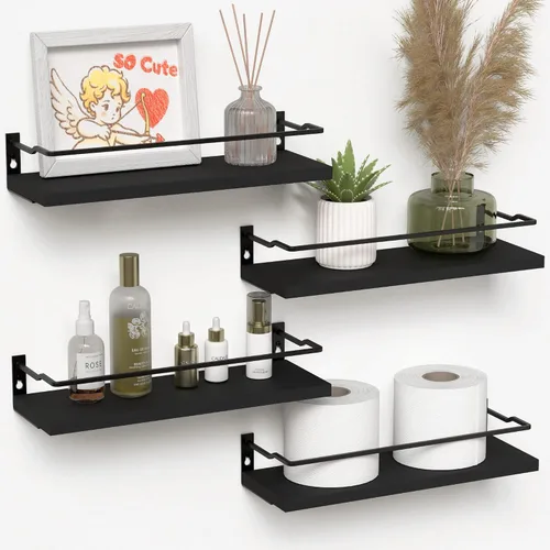 Vista 12 de RICHER HOUSE Estantes de baño, organizador de estante de pared flotante negro sobre inodoro de almacenamiento con 2 estantes