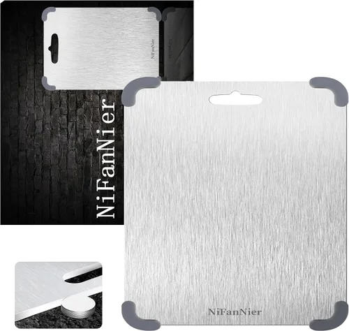 Vista 8 de Tabla de cortar de titanio, tabla de cortar de titanio 100% puro para cocina, última versión gruesa de 0.06 pulgadas, ángulo de protección