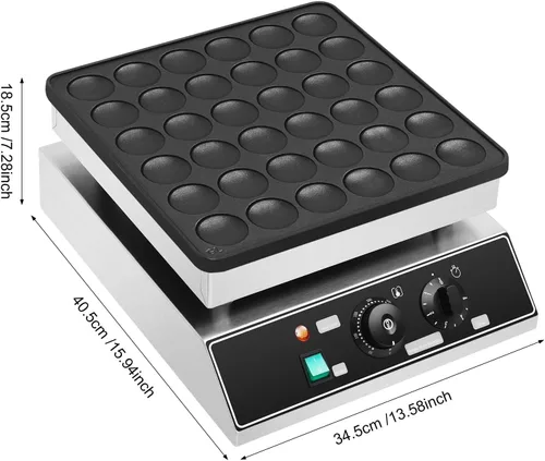 Vista 9 de Mini panqueques holandés de 36 piezas, máquina eléctrica comercial para panqueques, control de tiempo y temperatura, mini waffles de acero