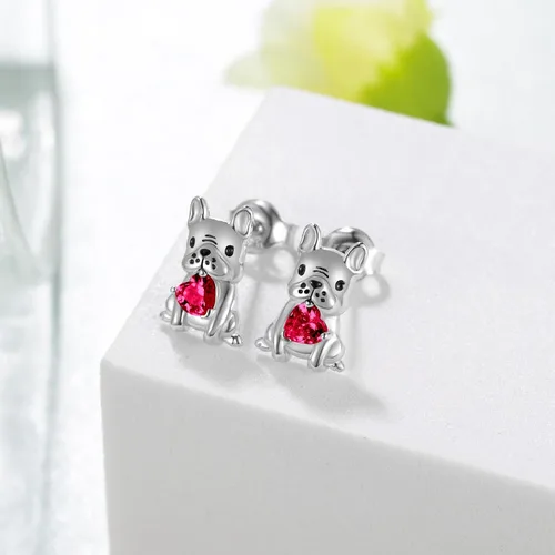 Vista 2 de Aretes de perro para mujer, plata de ley 925, diseño de bulldog francés, joyería de perro de animales, regalos para hija, nieta, niñas y mujeres