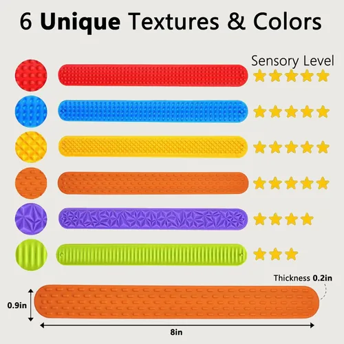 Vista 3 de Paquete de 6 juguetes para ansiedad, pulseras para autismo, juguete sensorial calmante para necesidades especiales, juguetes sensoriales de silicona