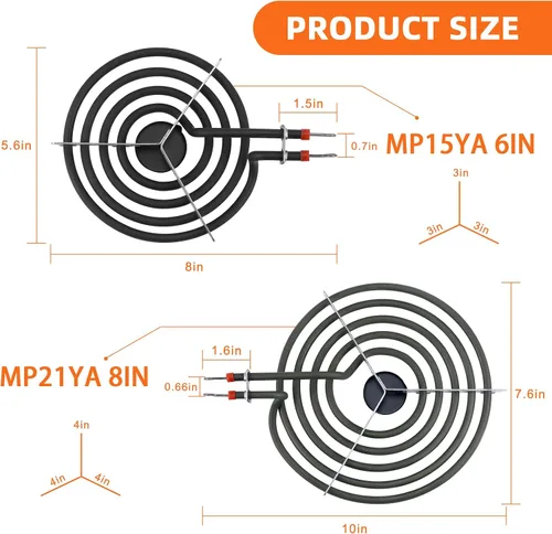 Vista 3 de Kit W10288051/W10290350 (20.3 cm) y 3x W10290353 (15.2 cm) sartenes de goteo para quemadores & quemador de estufa eléctrica MP22YA Reemplazo