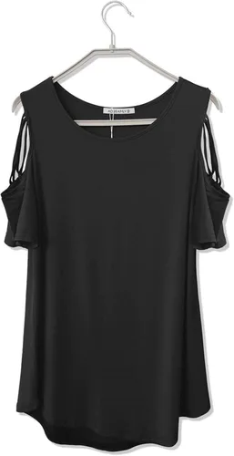 Vista 2 de Blusas casuales de verano para mujer, con estampado de leopardo, hombros descubiertos, cuello redondo, básicas