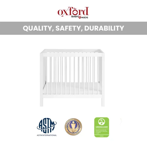 Vista 4 de Oxford Baby Essentials Island Mini cuna convertible 4 en 1 con husillos redondos, color blanco