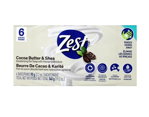 Vista 2 de Zest Manteca de cacao cremosa y jabón de karité, 6 barras, 3.2 onzas cada una, 3.2 onzas líquidas